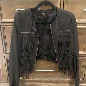 Ovi faux suede black jacket with fringe